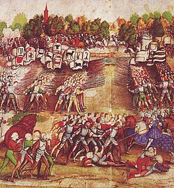 Swiss mercenaries and German Landsknechts fighting for glory, fame and money at the Battle of Marignan (1515). The bulk of the Renaissance armies was composed of mercenaries.