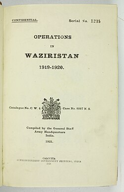 Operations in Waziristan 1919-1920. Compiled by the General Staff, Army Headquarters, India, 1921