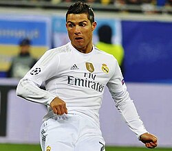 Cristiano Ronaldo (pictured in 2015 wearing a Real Madrid kit with the gold FIFA Champions Badge) is the all-time leading goalscorer in the tournament.