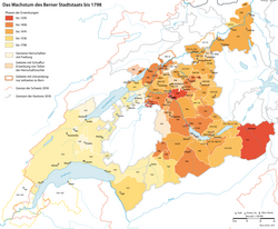 Territorial growth of Bern, the largest free imperial city