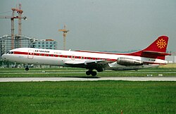 An Air Toulouse Sud Aviation Caravelle at Munich Airport in 1993. The construction site of today’s Hilton Munich Airport is visible in the background.