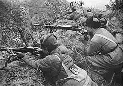 Chinese soldiers at the Battle of Triangle Hill in 1952, during the Korean War.