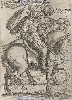 Alonso de Ovalle's 1646 engraving of the conquistadors García Hurtado de Mendoza, Pedro de Villagra and Rodrigo de Quiroga