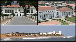 Parliament House of Ghana, the Supreme Court of Ghana, and Judiciary of Ghana buildings. Jubilee House is the presidential palace.