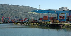 The container terminal at the harbour