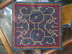 Traditional embroidery featuring the Shipibo-Conibo pattern known as kené