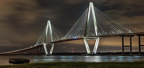 The new Arthur Ravenel Jr. Bridge, constructed in 2005 and named after the late U.S. Representative Arthur Ravenel Jr., who pushed the project to fruition, was at the time of its construction the longest cable-stayed bridge in the Western Hemisphere.