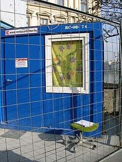 A converted container used as an office at a building site
