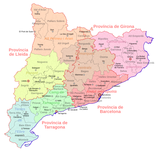 Provinces, regions and counties of Catalonia (until 2015)