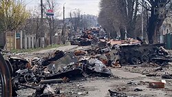 Remnants of a destroyed Russian column on 27 February in Bucha