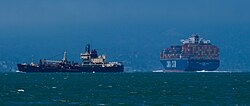 Cargo ships in San Francisco Bay in 2012