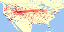 Nonstop routes from Salt Lake City to destinations in the contiguous United States in 2016