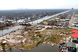 The 17th Street Canal stretches southward between Jefferson and Orleans Parishes in this aerial photo taken Sunday, September 4. (USACE)