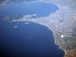 Aerial view of Hakodate with Mount Hakodate on the left side (2012)
