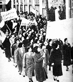 Protests in Damascus in 1939 by women demonstrators against the secession of the Sanjak of Alexandretta, and its subsequent joining into Turkey as the Hatay Province. One of the signs reads: "Our blood is sacrificed for the Syrian Arab Sanjak."