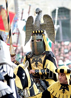A knight with an eagle crest at the Saracen Joust in Arezzo, Tuscany