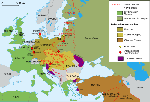 Map of territorial changes in Europe after World War I (as of 1923)