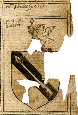 1602 drawing of the Shakespeare coat of arms, granted in 1596