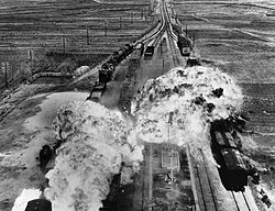 US Air Force attacking railroads south of Wonsan on the eastern coast of North Korea