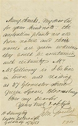 Letter from John Gould to R. Denny regarding Australian plants