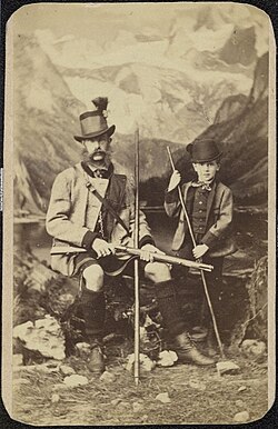 Emperor Franz Joseph hunting with his only son Rudolf, Crown Prince of Austria.