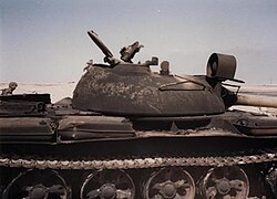 An Iraqi Republican Guard T-55 tank destroyed by Task Force 1–41 Infantry, February 1991