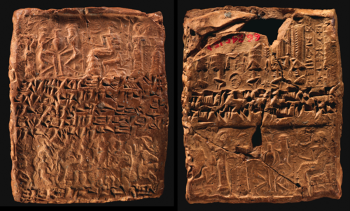 An old Assyrian cuneiform tablet from Kültepe recording the repayment of a loan, impressed with four different cylinder seals