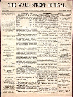 Front page of the first issue of The Wall Street Journal on July 8, 1889