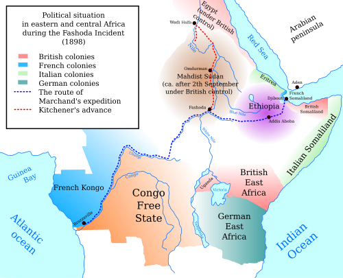 Central and east Africa, 1898, during the Fashoda Incident