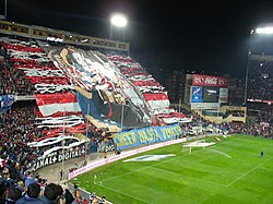 Atlético fans during a Madrid derby in February 2007 played at the Vicente Calderón Stadium.