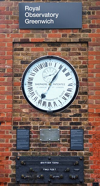 The Shepherd Gate Clock at the gates of the Royal Observatory, Greenwich is permanently kept on Greenwich Mean Time.
