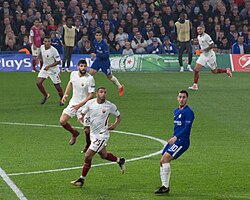 The 2017–18 Roma playing in the UEFA Champions League group stage match against Chelsea