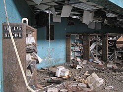 Flood-damaged interior of M.L. King Branch before it was gutted