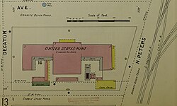 "UNITED STATES MINT" 1895 map detail, Sanborn Fire Insurance Map from New Orleans