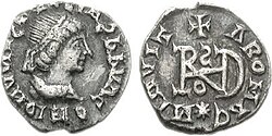 A coin of the Ostrogothic leader Theoderic the Great, struck in Milan, Italy, c. AD 491–501