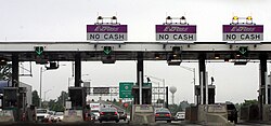 E-ZPass lanes at the toll plaza for Exit 8A in Monroe Township