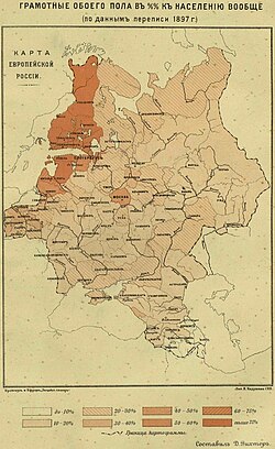 According to the 1897 census 96.1% of the native Estonian-speaking population (age 10 and older, roughly equally for males and females) was literate.