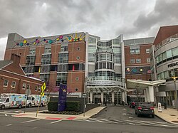 The front facade of Bristol-Myers Squibb Children's Hospital in New Brunswick, NJ.