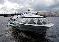 Meteor hydrofoil docking in Saint Petersburg upon arrival from Peterhof Palace (2008)
