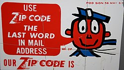 A 1963 U.S. Post Office sign featuring Mr. ZIP