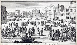 Christian prisoners are sold as slaves in a square in Algiers, Ottoman Algeria, 1684