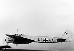 A Ju 88A of LG 1's Geschwader Stab flight bearing a blue "A" as the third letter per Luftwaffe regulation.