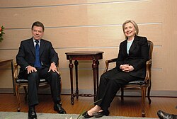 Santos and U.S. Secretary of State Hillary Clinton, 9 June 2010