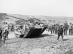 Tank preparing to advance at the Battle of Flers–Courcelette (Imperial War Museum Q 5574)