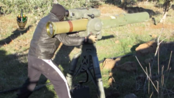 An FSA fighter in Jesus Christ Brigade prepares to launch an American-made anti-Tank BGM-71 TOW missile