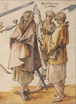 Three "wild Irish" kerns by Albrecht Dürer (1521)
