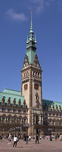 Many major public buildings in Germany were built during the period, such as the Hamburg City Hall.