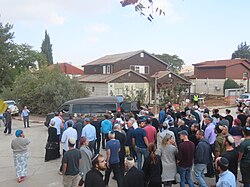 A crowd of Orthodox Jewish men and women, usually defined as "Religious Zionist", in Israel