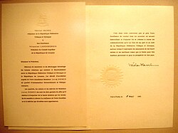 A 1992 letter of credence, written in French, for the Czechoslovak Ambassador to Lithuania, signed by the president of Czechoslovakia and addressed to his Lithuanian counterpart