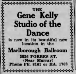 1935 advertisement for the Gene Kelly Studio of the Dance at a new location in Squirrel Hill
